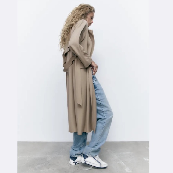 Zara Belted Longline Trench, Size Med - Picture 3 of 8